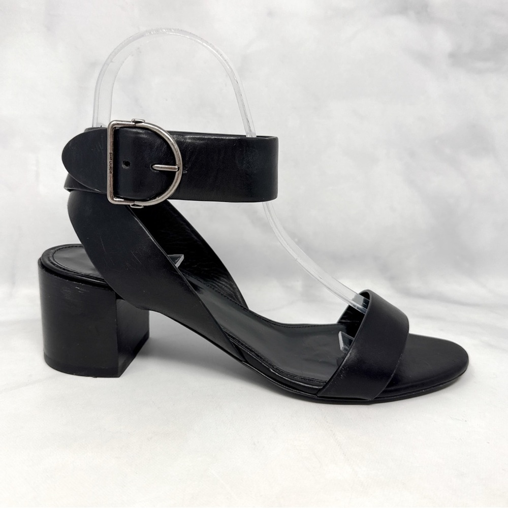 Saint Laurent Charlie 55 Leather Ankle Wrap Strap Buckle Low Block Heel Sandals - Picture 2 of 16